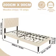 Cadre de lit rembourré avec tête de lit et sommier à lattes, cadre de lit en métal, fondation de matelas, cuir, beige/noir